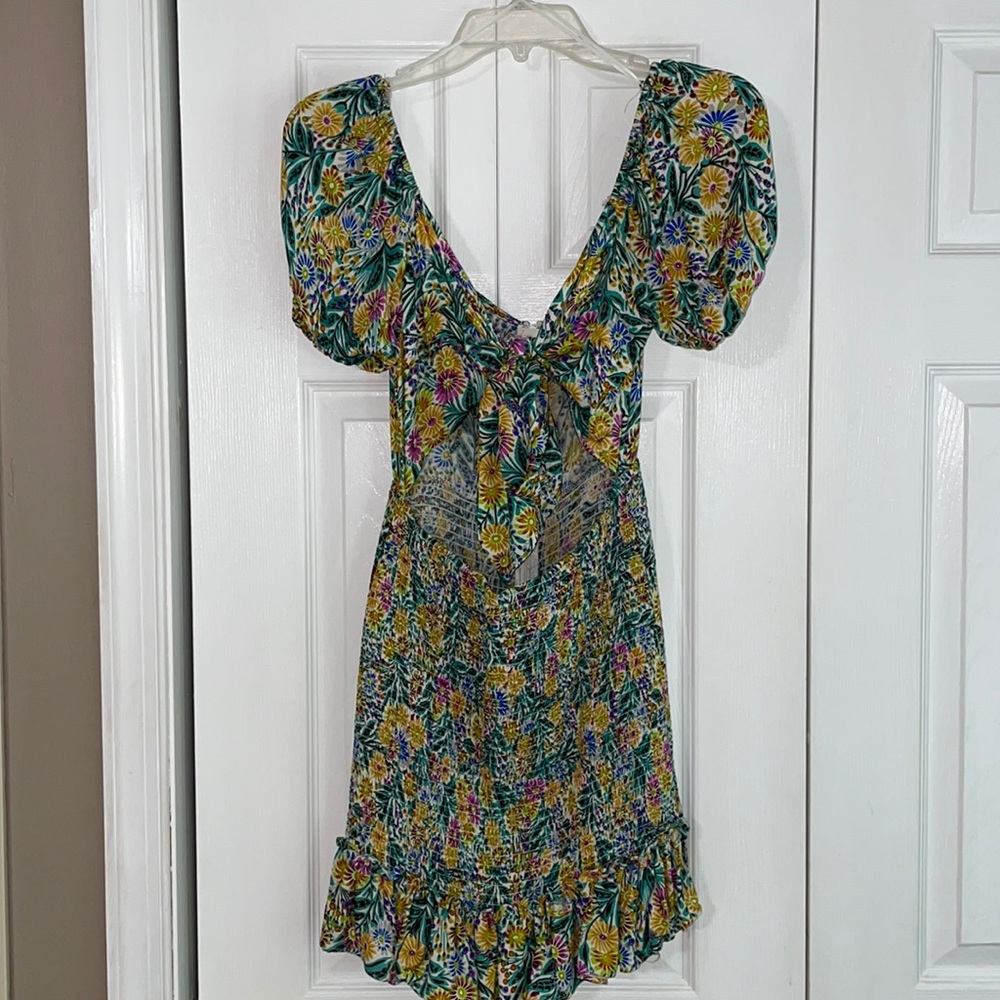 Puff sleeve cut out mini dress